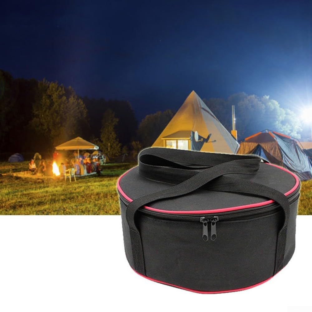Borsa da campeggio in tessuto Oxford 600D per utensili da cucina, pentole, ciotole, attrezzatura da picnic, organizer da viaggio resistente con strato intermedio in spugna, nero, 28 x 13 cm