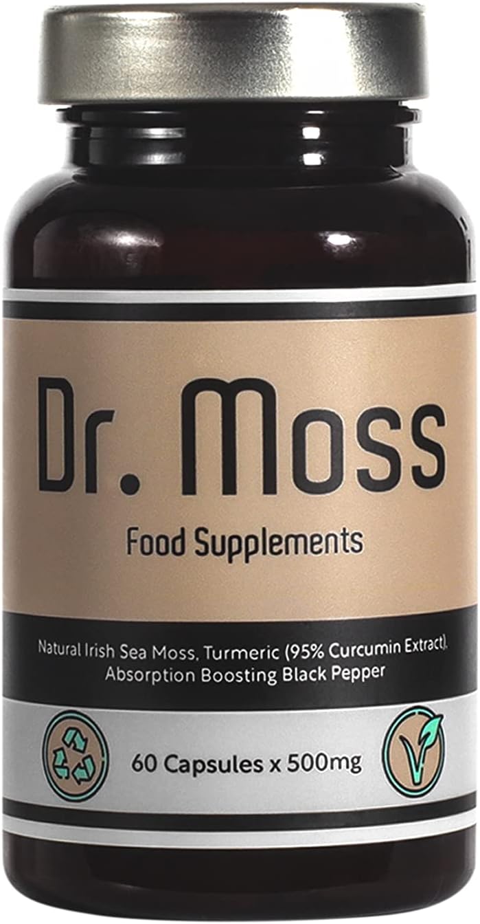 Organic Irish Sea Moss and Curcumin Capsules (95% Curcuminoids) | Vegan Superfood | Turmeric | Energy Boost | Clear Skin | Anti-Inflammatory | 100% Free of Additives | UK Made | Dr. Moss