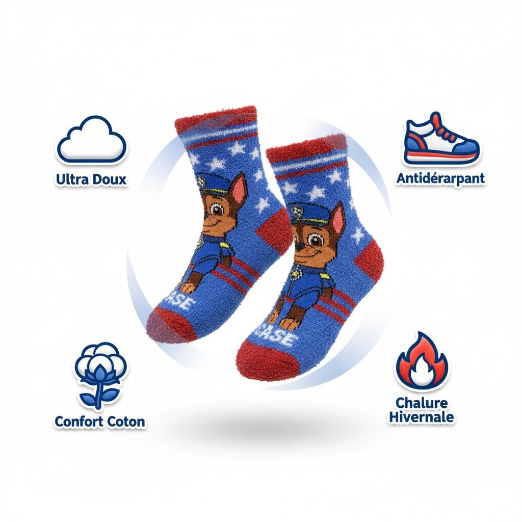 Ozabi Pack de Chaussettes Antidérapantes Enfant PAT PATROUILLE (Lot de 4)- 1047X4ABS- 23/26