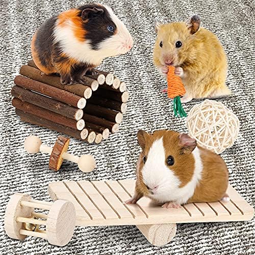 BBjinronjy Hamster Chew Toys Set Small Animal Molar Toys Teeth Care Wooden Accessories for Guinea Pigs,Chinchillas,Gerbils,Mice,Rats,Mouse Rodents Toy Swing Seesaw Bridge
