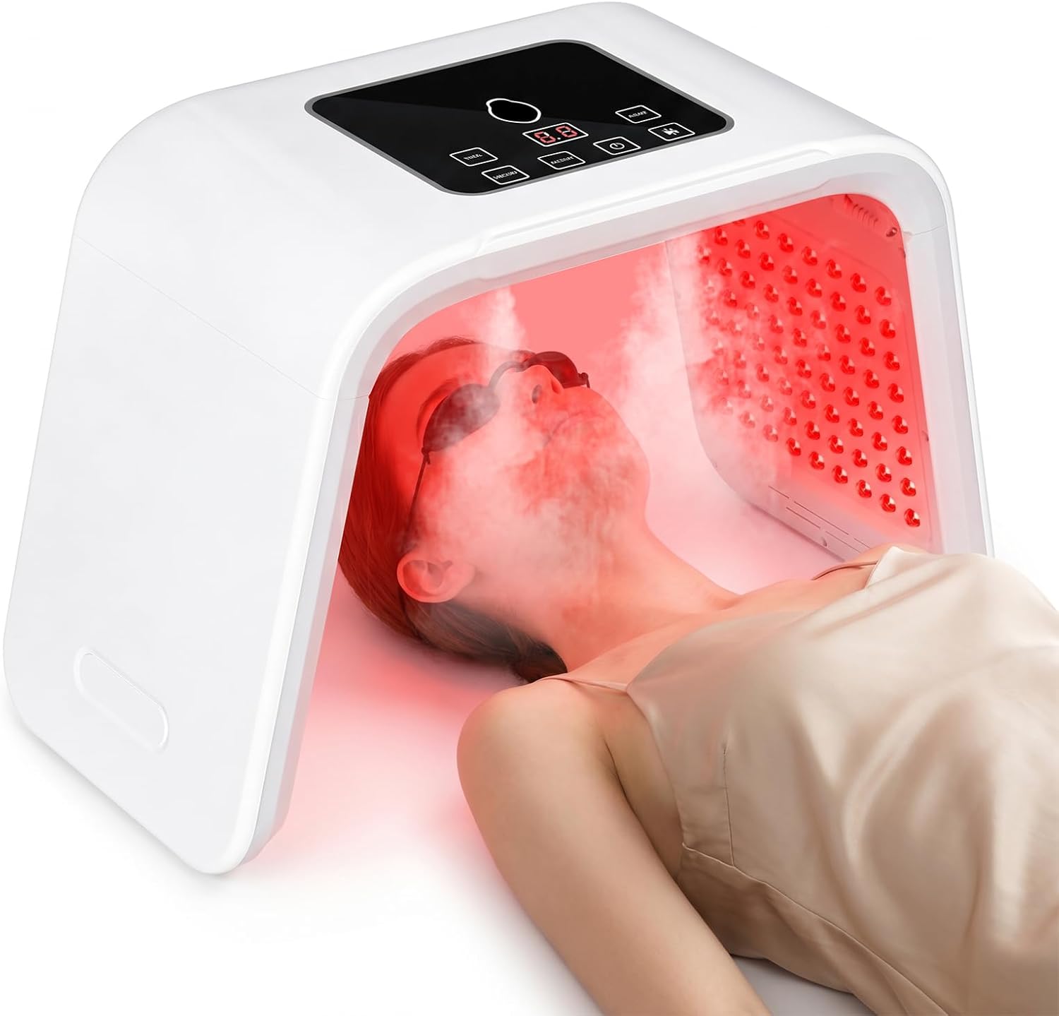 7 Colors LED Beauty Mask, Foldable Facial Red Light Device with Dual-Head Nozzle, Beauty Steamer, Skincare Device for Home SPA Use