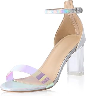 Women's Clear Heeled Sandals Ankle Strap Block Chunky High Heel Open Toe Pump Sandals
