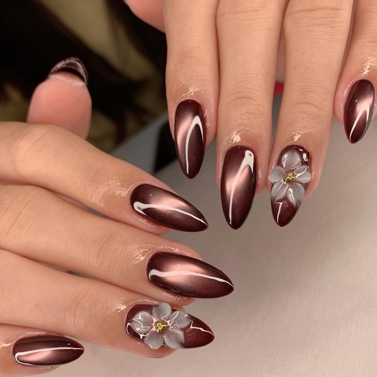 Fall Press on Nails Medium Almond Leopard Fake Nails for Women