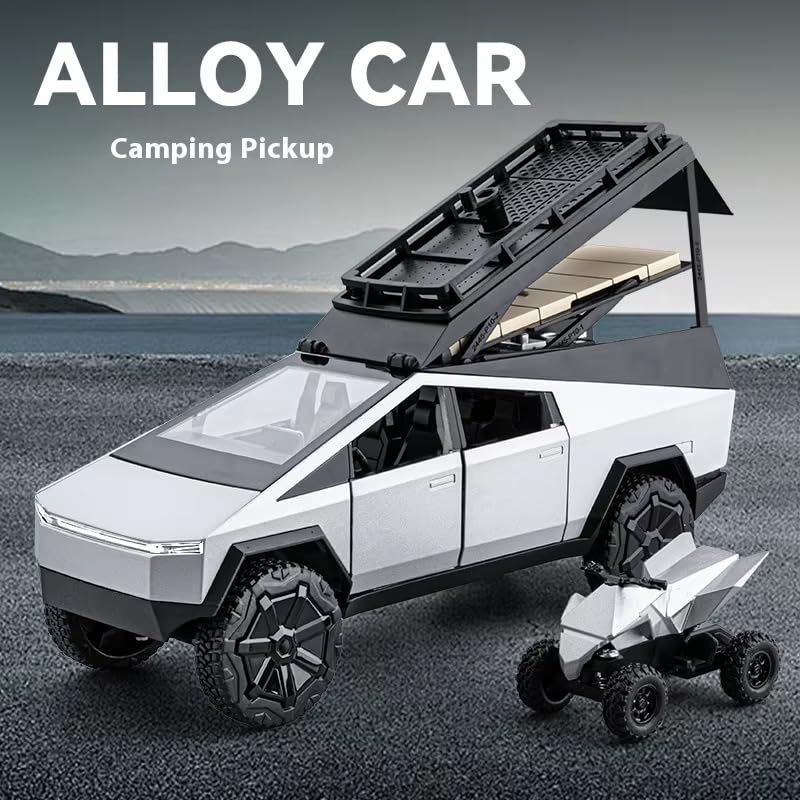 Image of Alokik Enterprise 1:24 Tesla Cybertruck Camping RV Diecast Metal Pull Back Car with 6 Openable Doors with Sound and Light Toy Decoration car Best Gift Toys for Kids 【Colors as Per Stock】