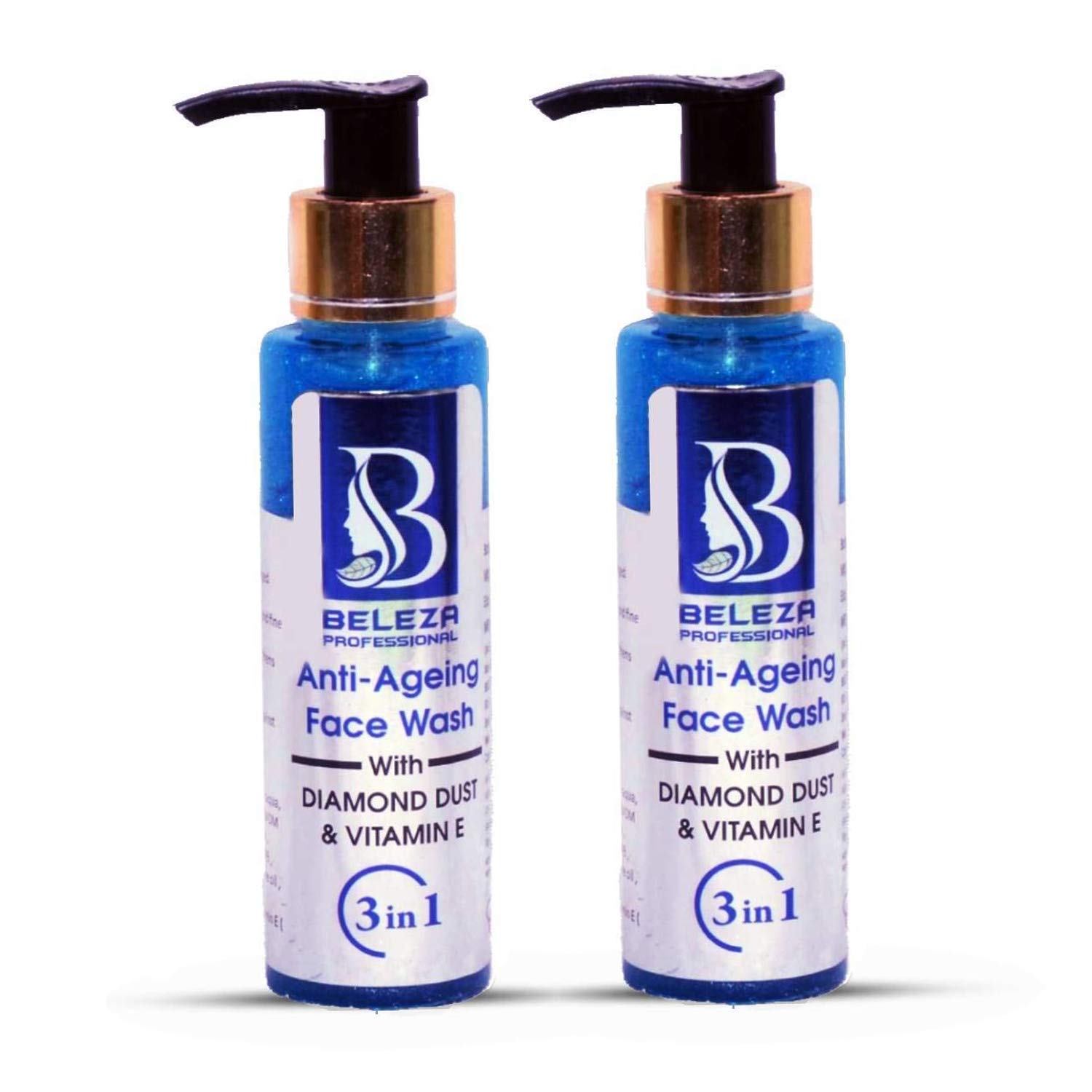 Beleza Professional ANTI AGEING FACE WASH with DIAMOND DUST & VITAMIN E (Pack of 2) (200 ml)