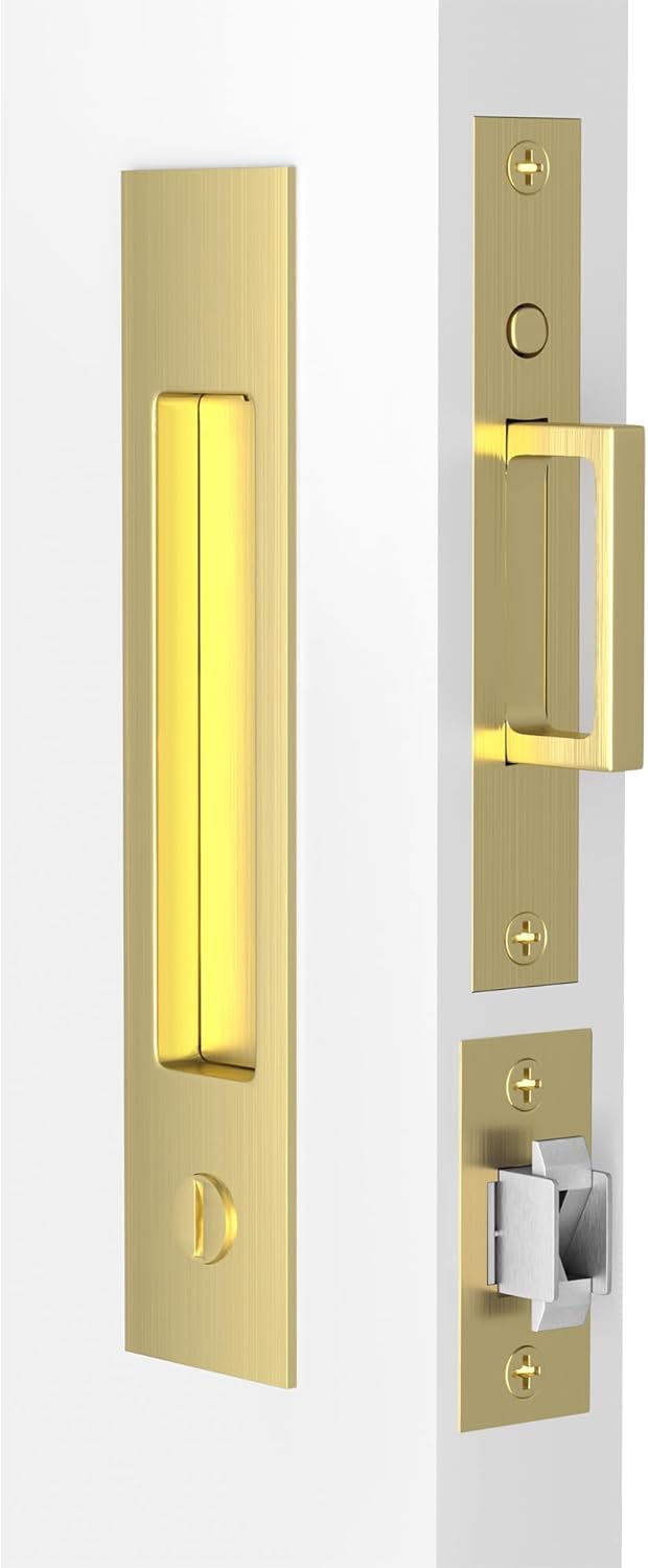 Dontay Privacy Pocket Door Lock with Edge Pull Handle, No Key Sliding Door Hardware for Bathroom Bedroom,Easy-Grip Recessed Rectangular Handle, Fits 1-3/8'' to 2-3/16'' Thick Doors