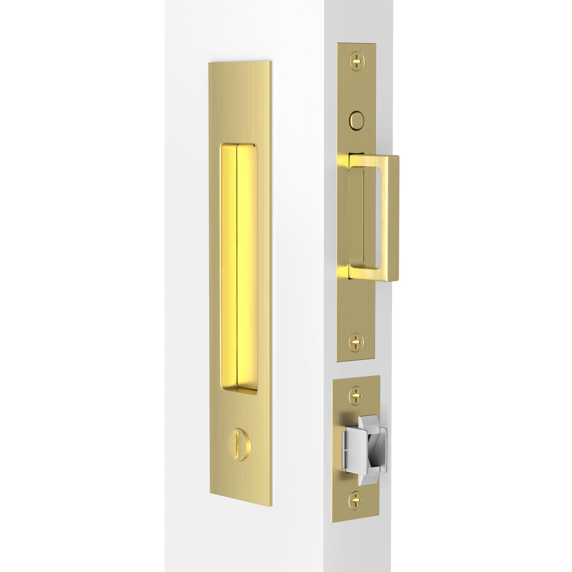Dontay Privacy Pocket Door Lock with Edge Pull Handle, No Key Sliding Door Hardware for Bathroom Bedroom,Easy-Grip Recessed Rectangular Handle, Fits 1-3/8'' to 2-3/16'' Thick Doors