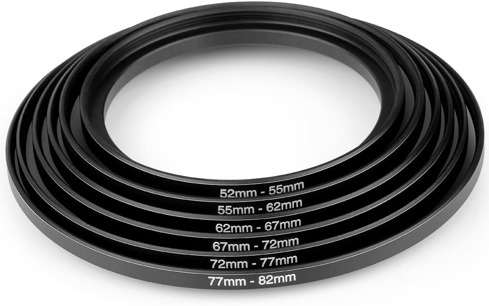 Neewer 10 Pieces Anodized Black Metal Step-up Adapter Ring Set Including 26-30mm, 30-37mm, 37-43mm, 43-52mm, 52-55mm, 55-62mm, 62-67mm, 67-72mm, 72-77mm, 77-82mm
