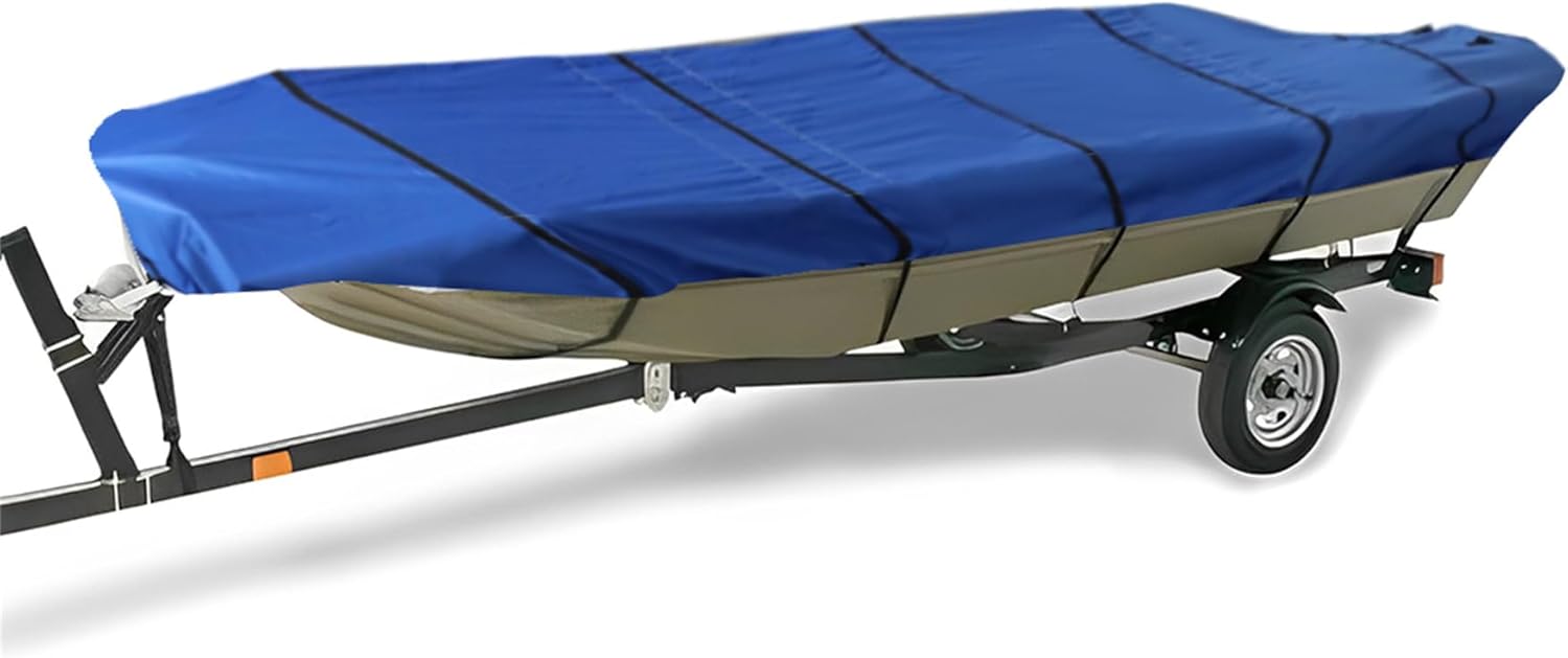 waltyotur 12FT Blue 210D Heavy Duty Marine Grade Trailerable Boat Cover Replacement for Jon Boat