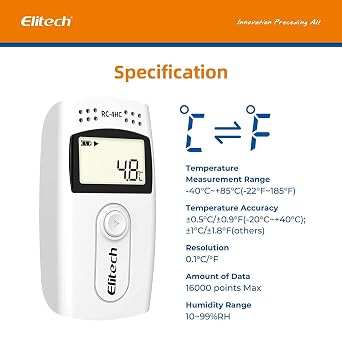 Elitech RC-4HC Temperature and Humidity Data Logger(10PCS), Temperature Recorder, 16000 Points, with External Sensor Reusable