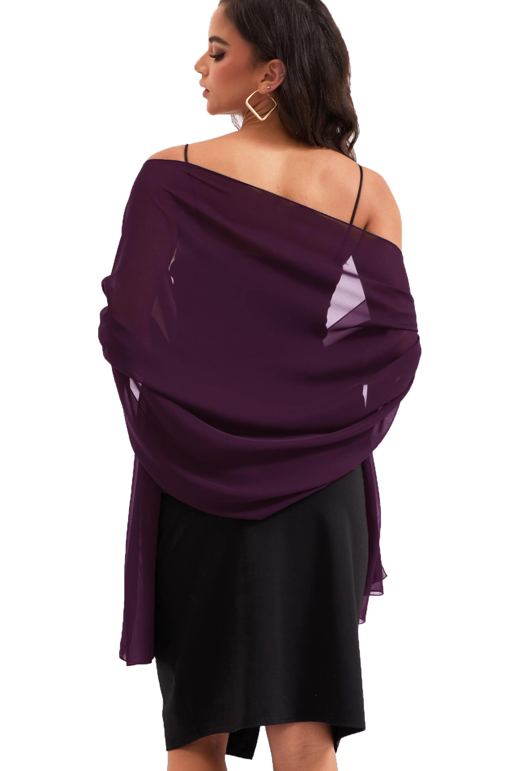 Baoqiya Chiffon Shawls Scarves Wraps for Bridal Wedding Party Evening Dress and Special Occasion Dresses, Plum, Medium