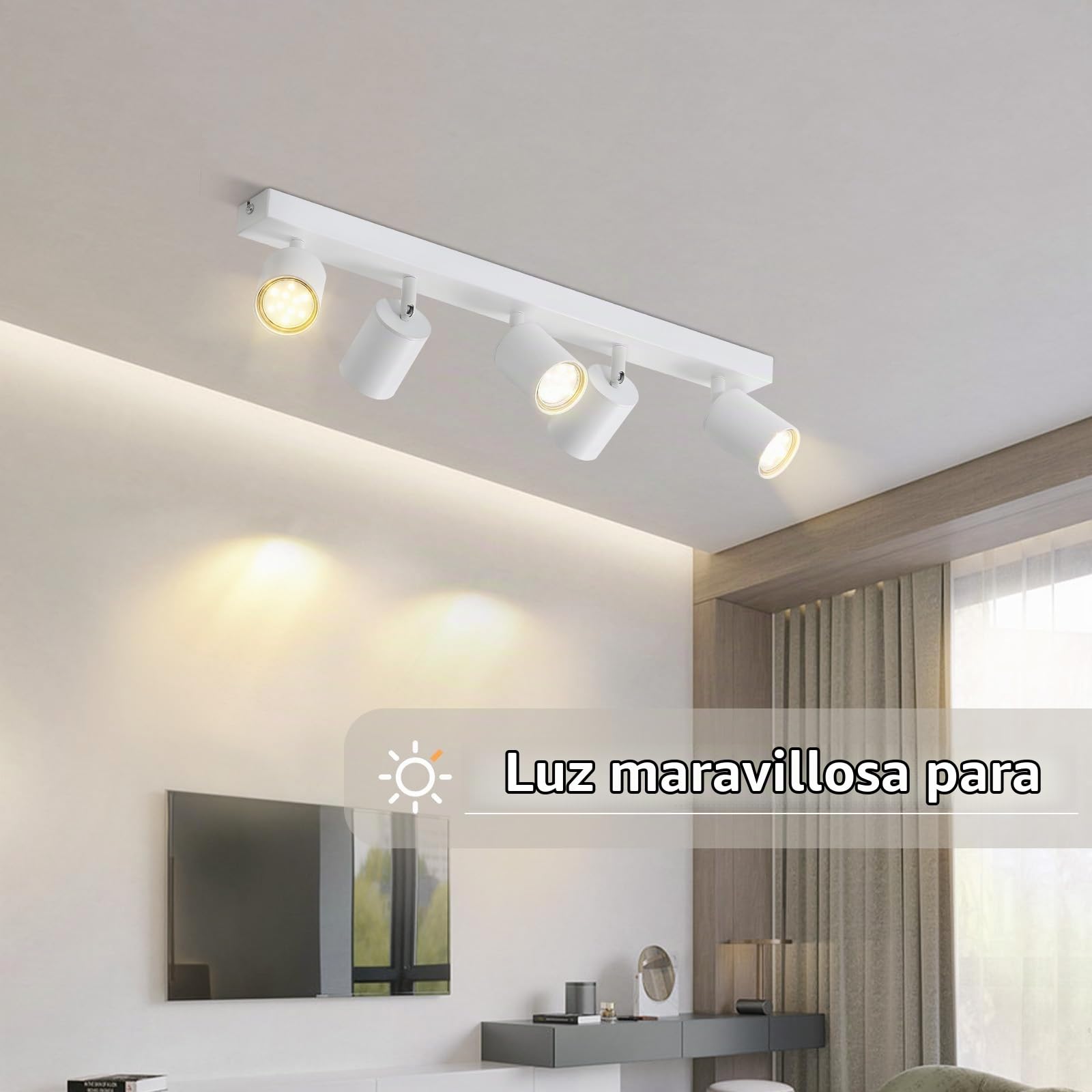 Glitzerlife Lámpara de techo 5 focos blanco foco de techo GU10 lámpara | giratoria 350°lámpara de dormitorio lámpara de cocina lámpara de salón pasillo máx. 25 W sin bombilla