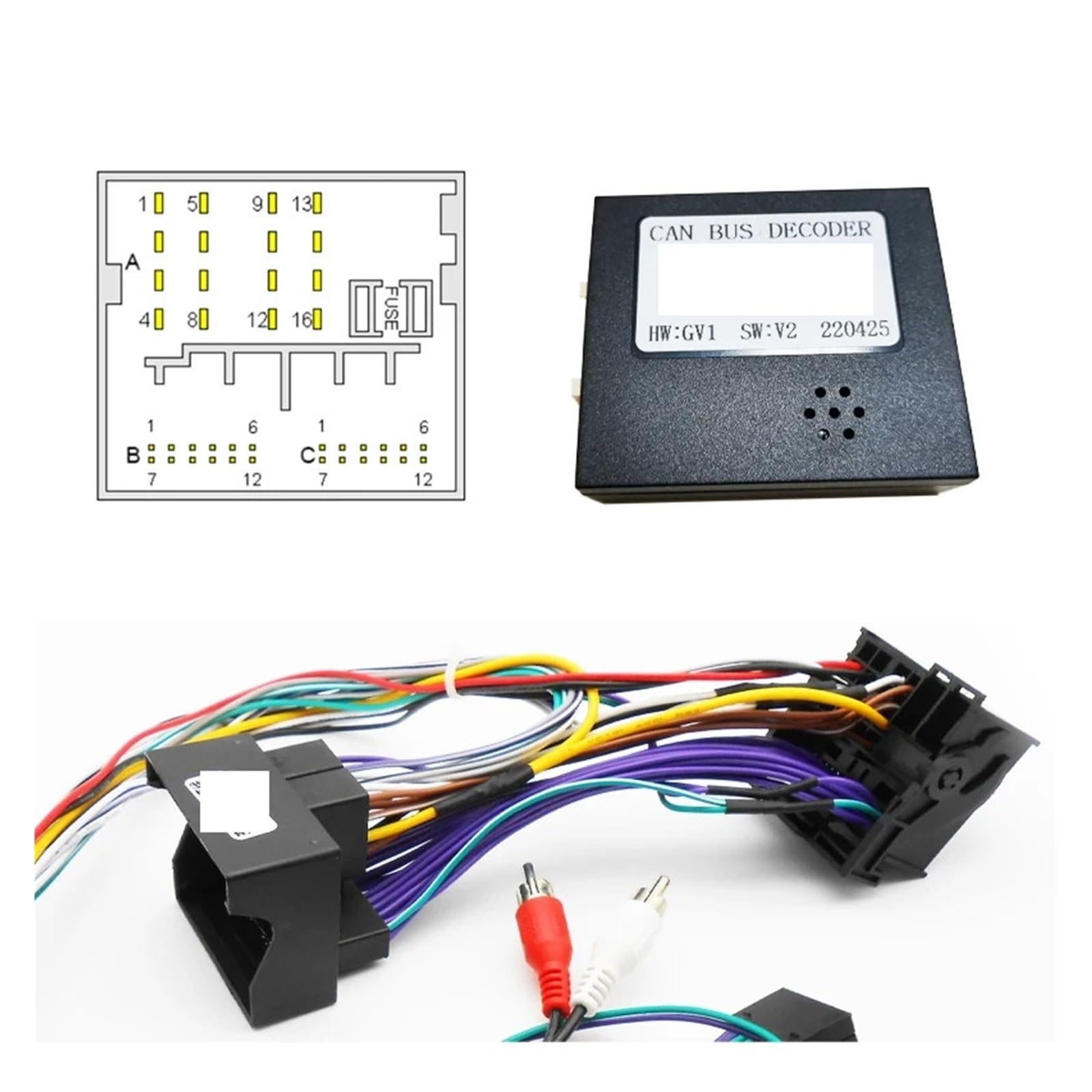 Arnés de cableado con conector Quadlock de 16 pines, decodificador CAN-Bus, accesorios Android for coche, adaptador de cable de 12 V compatible con Mercedes W204 C200(With antenna adapter)
