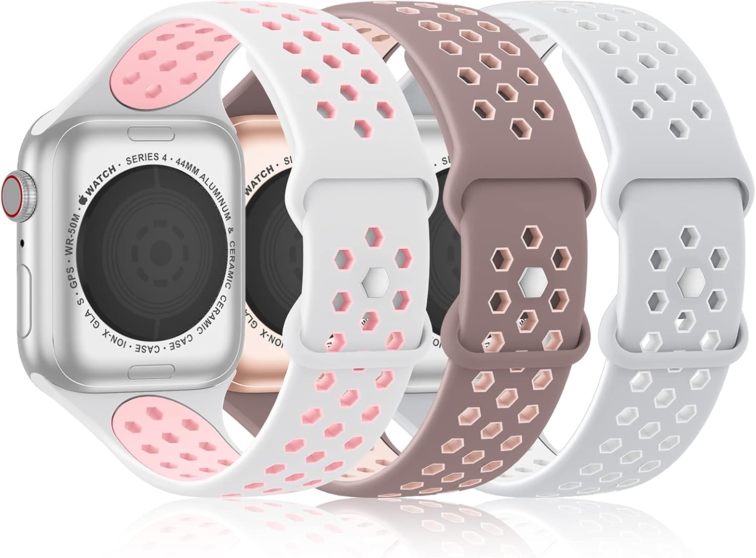 Bandiction 3 Pack Sports Band Compatible With Apple Watch Bands 38mm 40mm 42mm 44mm ,Silicone Breathable Wristbands Strap Replacement for Men Women iWatch Series6/5/4/3/2/1/SE