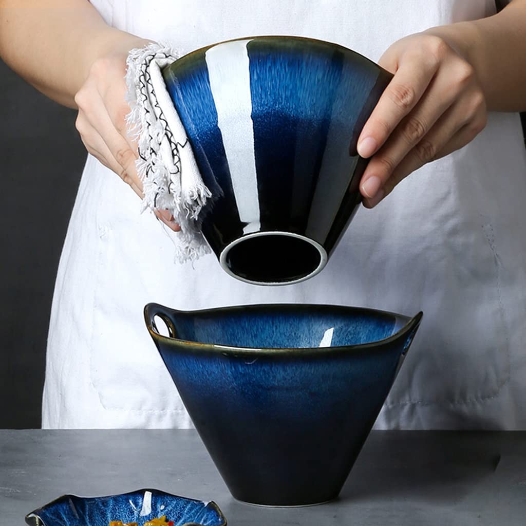 Cuenco de cerámica para Ramen con Fideos de 6,4 Pulgadas (Azul 16,3 x 10 cm)
