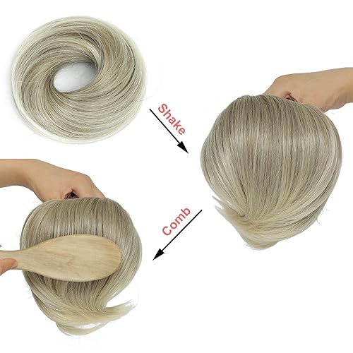 Miniatura 6 de KETHBE Extensiones de pelo sintético corto para cola de caballo, banda de goma elástica, moños para el cabello para mujeres (rubio ceniza CZ)