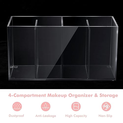 Miniatura 3 de Organizador de maquillaje acrílico de 4 compartimentos con tapa, organizador de carrito de pestañas para Lash Techs, almacenamiento de baño con 4