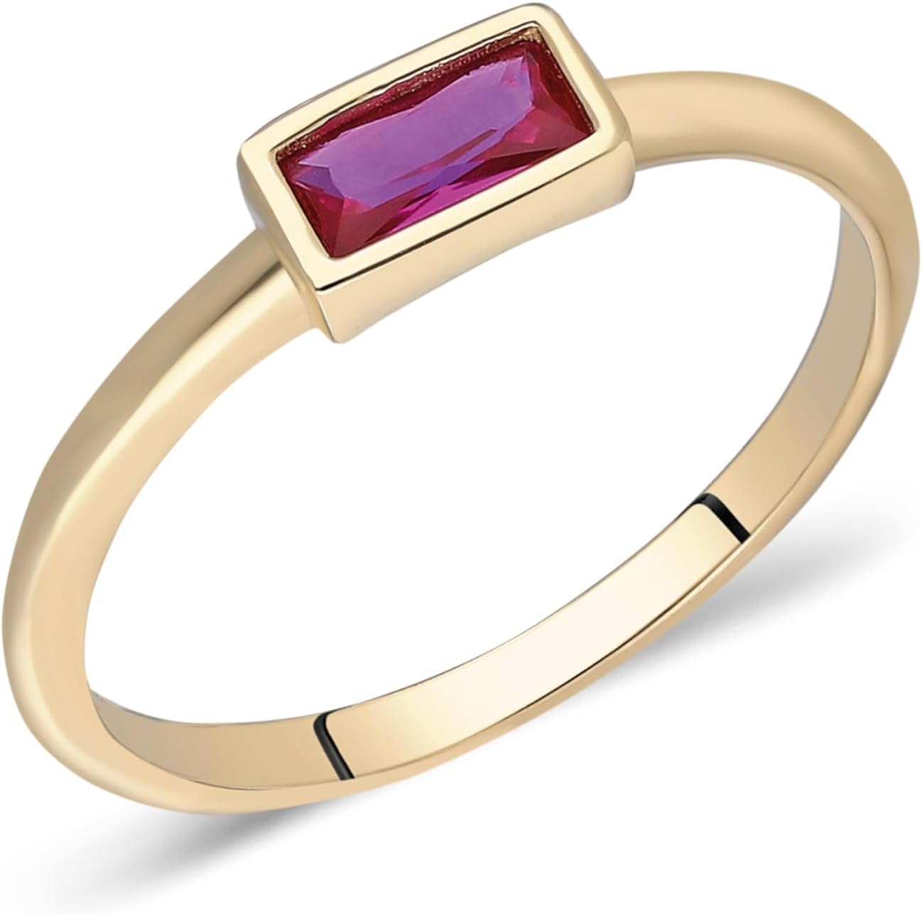 14k Solid Gold Ruby Ring for Women | Baguette Ruby Ring | Minimalist Red Ruby Ring | Stacking Ruby Ring | Ruby Jewelry for Ladies | July Birthstone Gift Her