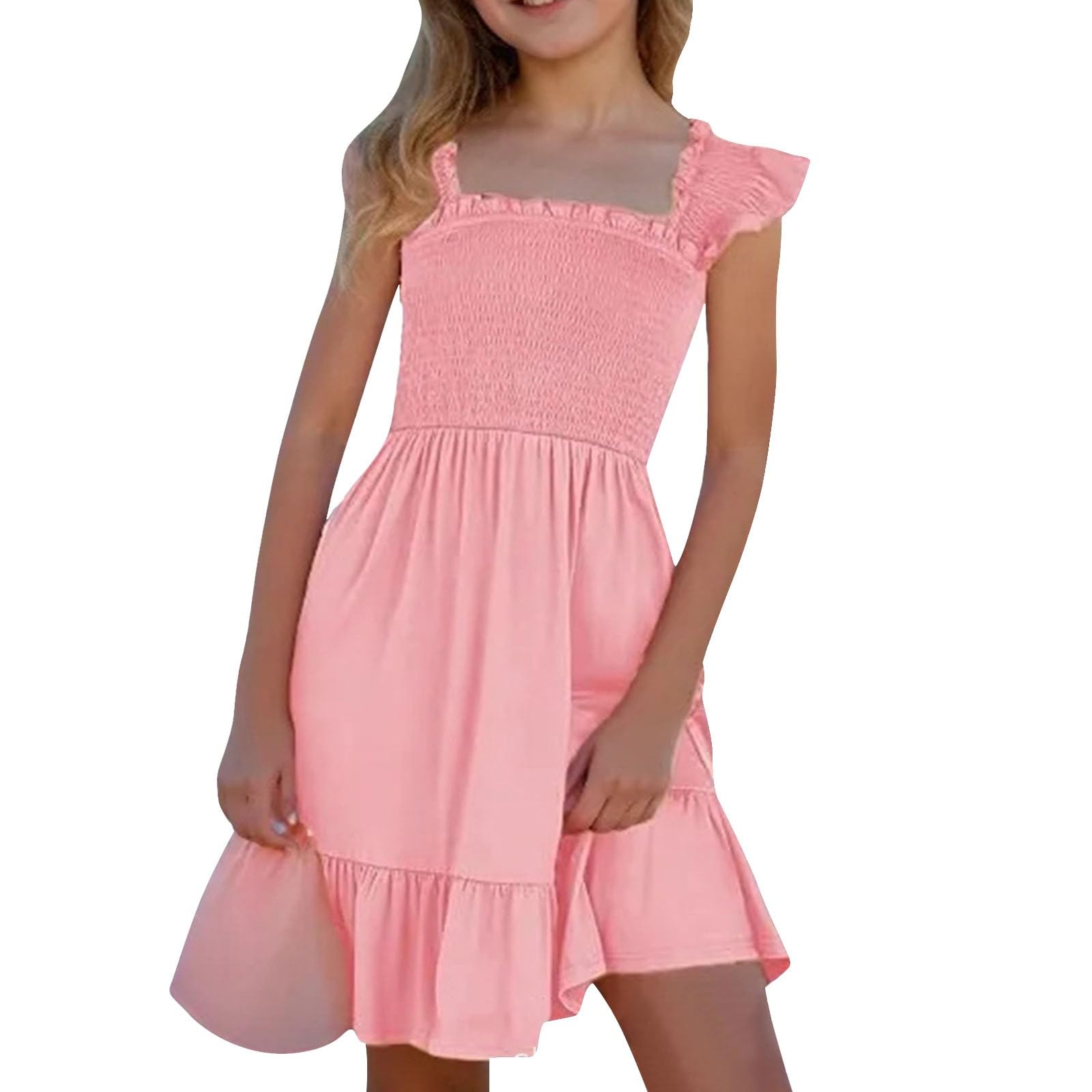 Cokbyavla Sleeveless Birthday Party Sundress with Bow Belt, Prom Dresses for Teenagers Girls Fancy Dress Size 12 Purple Mini Dress Yellow Flower Girl Dresses for Babies Pi(100Pink,13-14 Years)