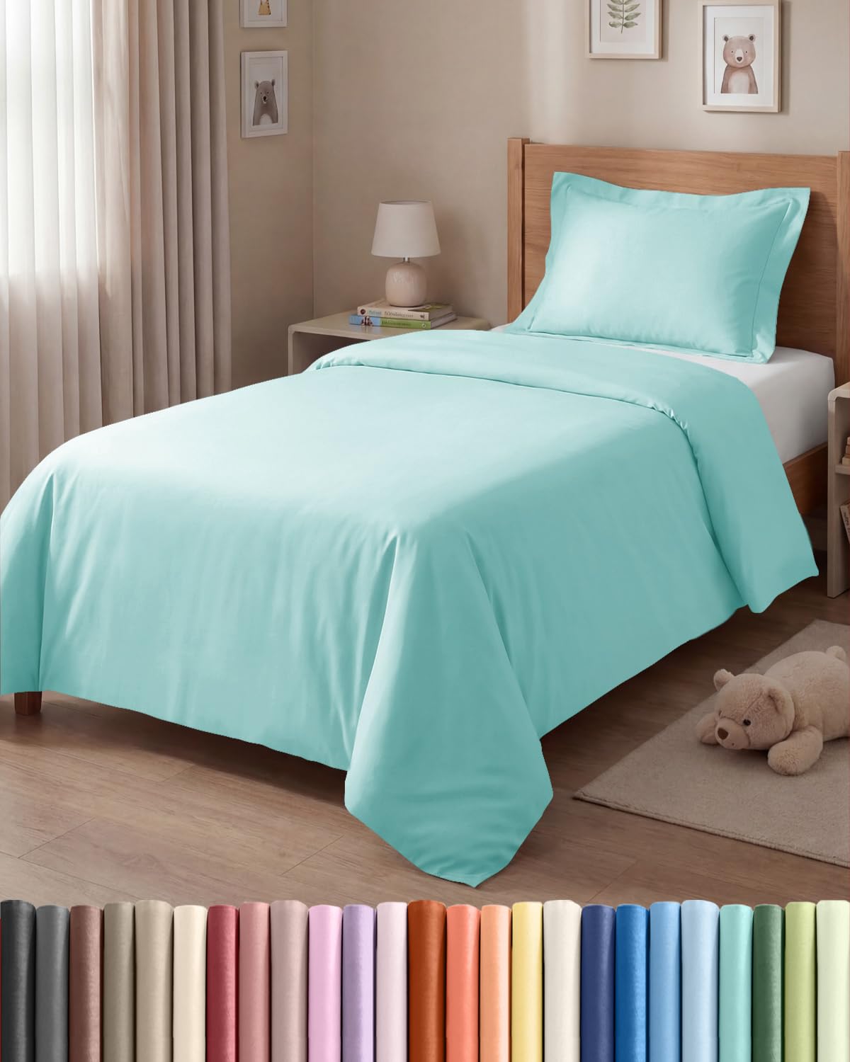 Copripiumino Singolo 140x200 cm Azzurro Spa 2 pezzi - Copripiumino 140x200 cm e 1 Federa 65x65 cm - Microfibra Spazzolata - Anti-Grinze e Traspirante, Ipoallergenica, Certificata OEKO-TEX Standard 100
