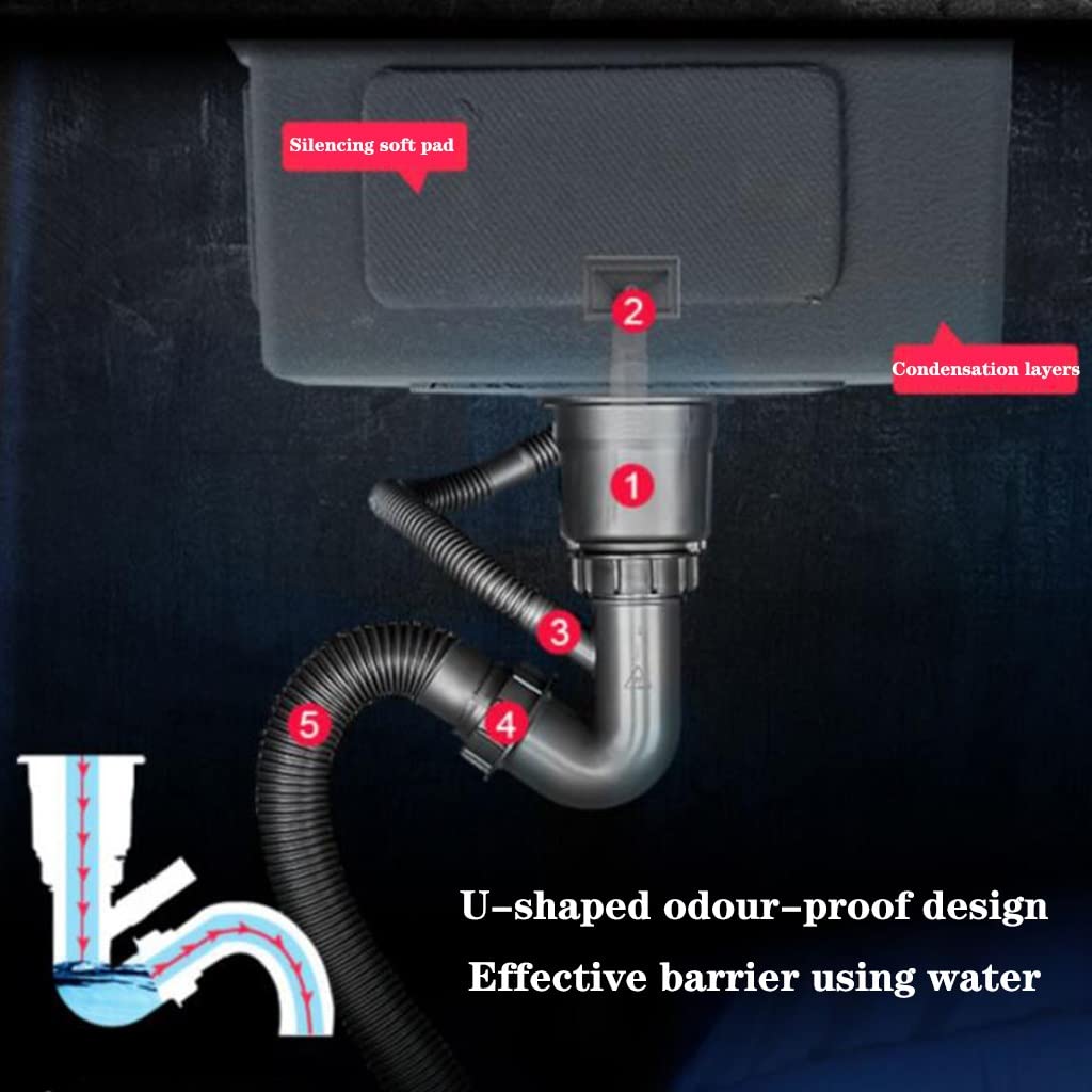 Lavello da incasso a vasca singola sopra lavello Lavello da incasso multi-dimensione Lavello da cucina domestico Lavello quadrato nero in acciaio inossidabile Lavello con sifone downpipe (Color : Bla
