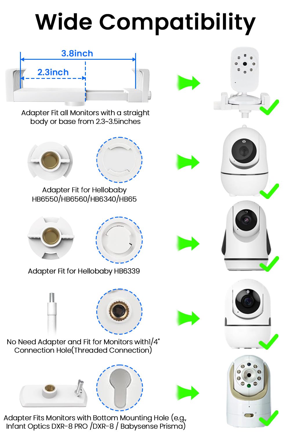 Yaekea Baby Monitor Floor Stand Holder Mount Compatible with Hello Baby HB6550/HB65/HB6560/HB6340/HB6339/Camera with 1/4 Screw Mount/Infant Optics DXR-8 PRO/DXR-8 Monitor Adjustable Height - Image 2