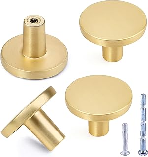 Dannisly Brushed Gold Cabinet Knobs 1-1/4" Single Hole Round Drawer Knobs Zinc Alloy Dresser Knobs Brushed Brass Dresser Drawer Pulls Knobs for Kitchen Cabinet Hardware, Pack of 4