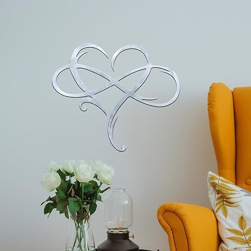 Miniatura 9 de MayLove-US Decoración de pared de metal con corazón infinito, decoración única de pared de corazón infinito, placa de amor, arte geométrico de