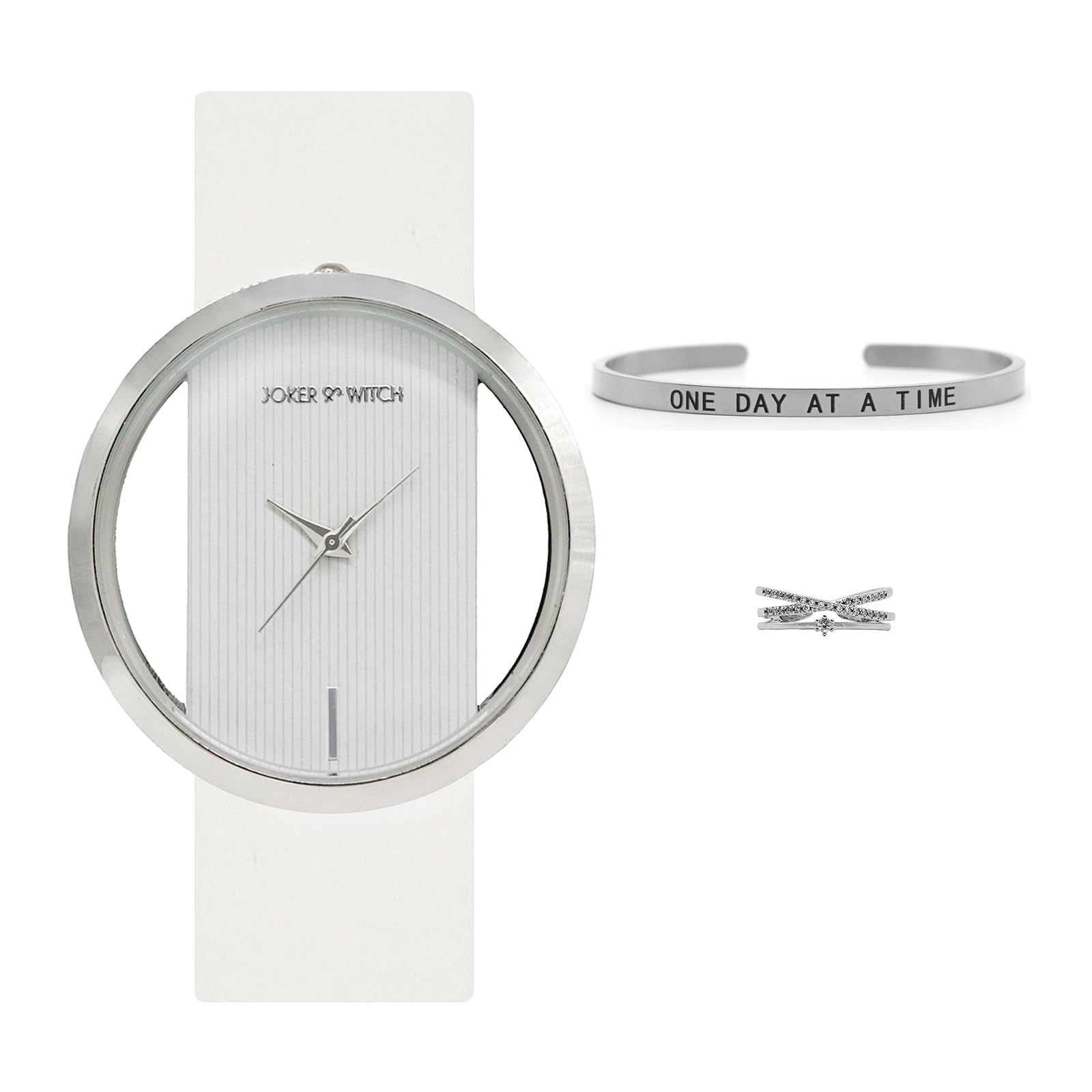 Joker & Witch Leather Women Crystal White Dial Love Triangle Analogue Watch, White Band (B0C862WLF9) Amazon Price History, Amazon Price Tracker