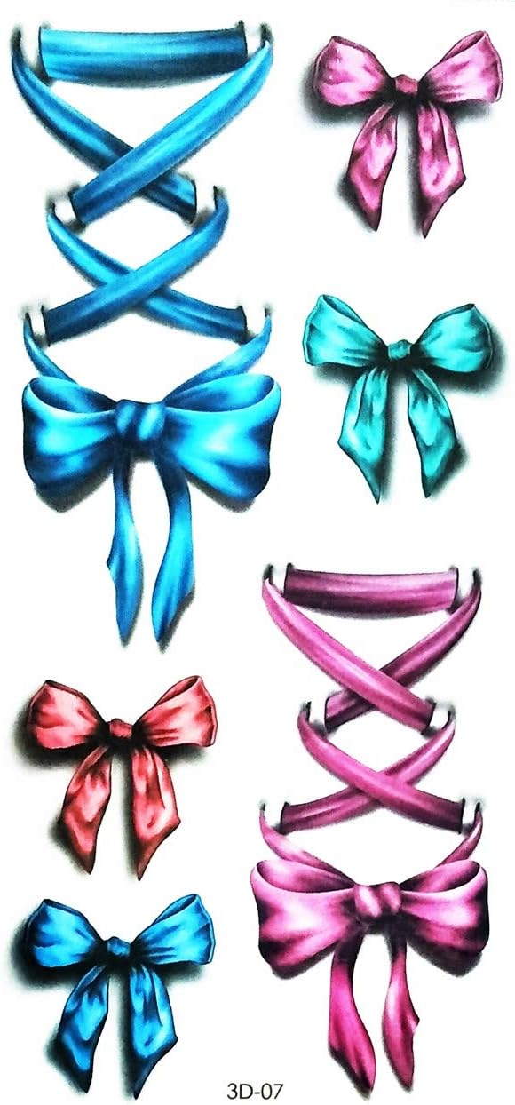 Tattoos 2 Sheets Red Blue Pink Bow Ribbon Cartoon Tattoo Vintage Style Art Body Temporary Tattoos Fake Waterproof Removable Stickers Party for Kid Teens Men Women (13) : Beauty & Personal Care