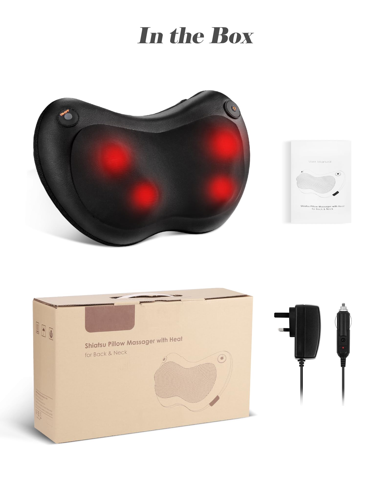 Masajeador Cervical y Espalda, Cojín de Masaje Eléctrico Shiatsu con Función de Calefacción, Masajeador de Almohada Cuello con 4 Rodillos Masaje para Hogar, Oficina, Coche, Viaje