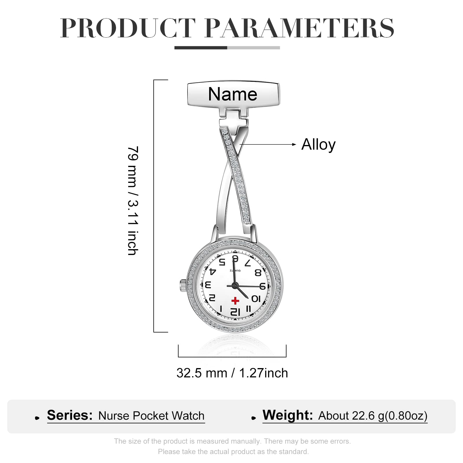 ALBERTBAND Montres de Poche Infirmière Personnalisées Montre de Poche avec épingle Nom Montre Infirmière Portable Montre à Quartz Numérique pour la Fête des Mères Noël