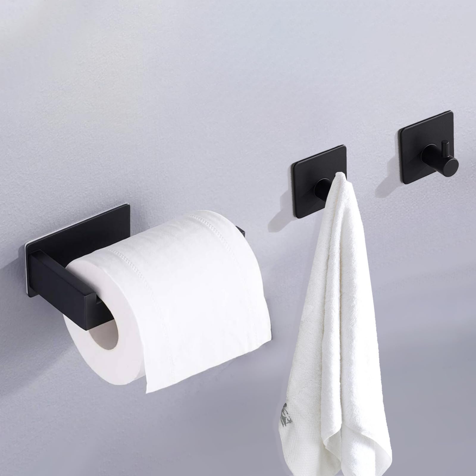 Newaner Porte Serviette Salle De Bain Porte Papier Toilette Crochet Adhesif Mural, 4 Pièces Accessoires Inclus Support Serviette, Support Papier Toilette Sans Percage Noir, Crochets Adhesifs