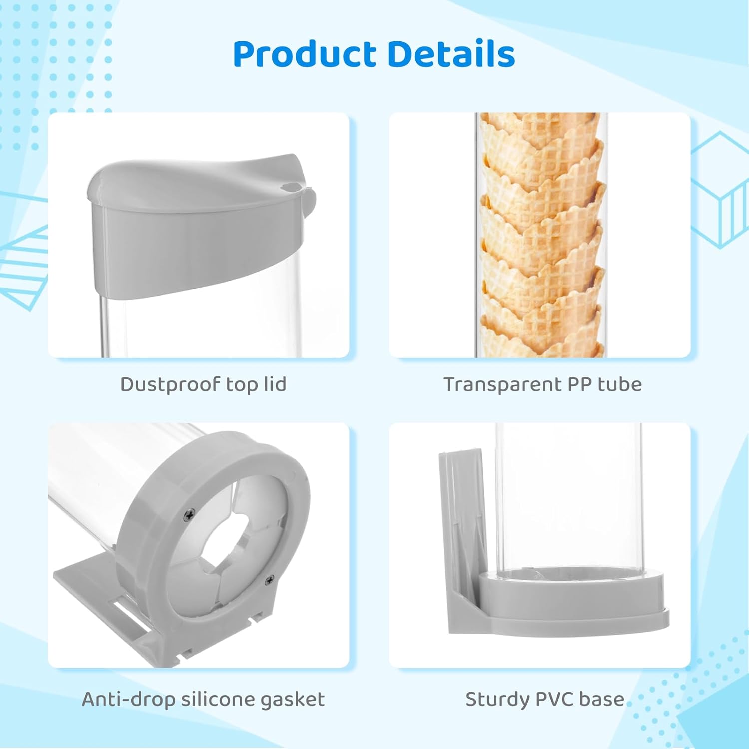 16'' Resturant Ice Cream Cone Dispenser (Commercial), Fit for Most Cone & Waffle Cone on Market, Self Adhesive Wall Mount Cone Holder for Coffee Dounut Store Ice Cream Machine, Easy to Clean (2PCS)