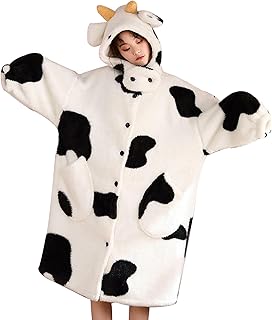 [LAVASEON] パジャマ レディース 冬 もこもこ あったかい 長袖 前開き 部屋着 牛着ぐるみ 冬 おしゃれ フード付き ロング ゆったり 面白い ふわふわ 部屋着 動物 防寒対策 もふもふ 可愛い