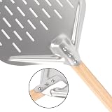VFANDV Pelle a Pizza, 12 Pouces 40 x 30cm Pelle a Pizza Perforée Inox, Professionnelle Support de Grande Surface avec Longue Poignée en Bois Amovible pour la Cuisson de Pizzas, Pain - 3