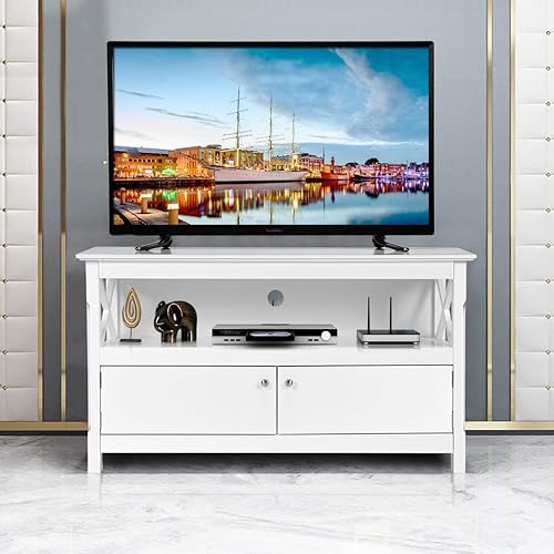 Miniatura 6 de LUARANE Soporte de TV, mueble de TV moderno para TV de hasta 50 pulgadas, consola de TV con 2 puertas, estante de almacenamiento abierto, marco en