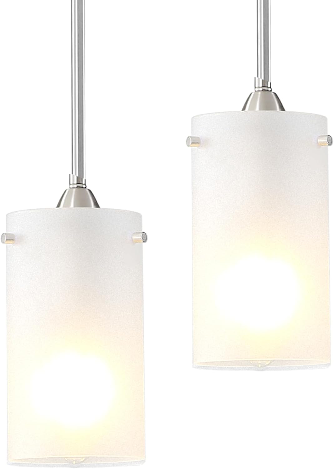Mini Pendant Light Fixture 1-Light, 2 Pack Brushed Nickel Hanging Ceiling Lights with Opal White Glass, Adjustable Height, Modern Hanging Pendant Lamp for Kitchen Island