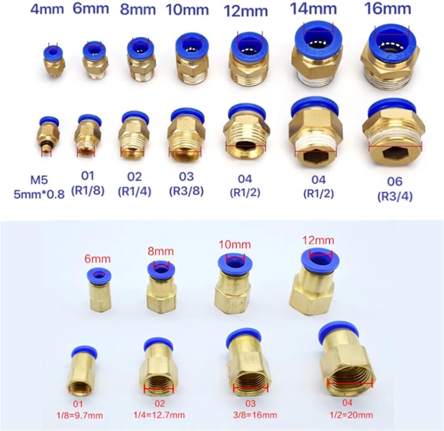 Metal Pneumatic Quick Connector PC/PCF/PL/PLF/SL/PB/PX/PH/PD 4-8mm Thread 1/8 1/4 3/8 Hose Fittings 1Pcs(6-m5 (6mm-M5),PLF)