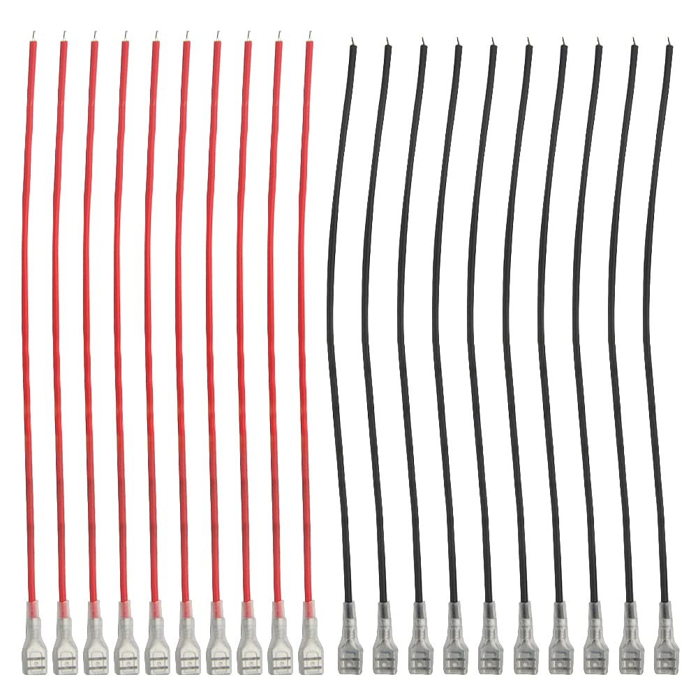 XINGYHENG30Pcs 6.3mm Quick Splice Female Spade Terminal Connector Wire Crimp Terminal with Insulating Sleeve Assortment Kit AWG 22-14 and 20cm Wire(Red + Black)