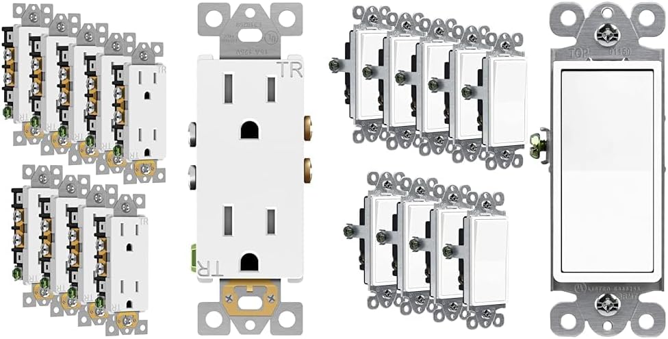 ENERLITES 10-Pack Decorator Outlets and 10-Pack Paddle Rocker Light Switches, 15A 125V, White
