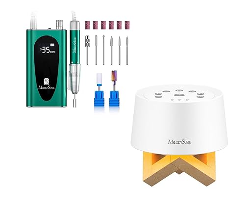 MelodySusie Taladro de uñas profesional MM400C de 35000 rpm, lima de uñas inalámbrica recargable, verde con máquina de ruido blanco con 31 sonidos