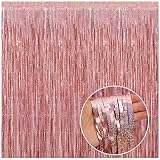 Rose Gold Party Decorations - 4Packs Rose Gold Metallic Tinsel Foil Fringe Curtains for Wedding Bach