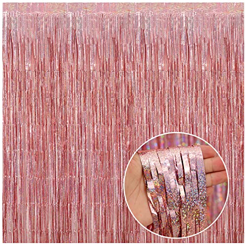 Rose Gold Party Decorations - 4Packs Rose Gold Metallic Tinsel Foil Fringe Curtains For Wedding Bachelorette Party Birthday Bridal/Baby Shower Anniversary Party Backdrop Decorations #TOP10