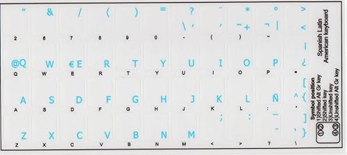 Pegatinas de teclado latinoamericanas españolas Fondo transparente Letras azules para todos los ordenadores de escritorio de la computadora portátil
