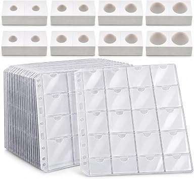400 Cardboard Coin Holder for Collectors with 20 Sheets Coin Pocket Pages, 400 Pockets Coins Collecting Book Sleeves Protectors Storage and 8 Size 2" x 2" Currency Holders for Coin Collection Supplies