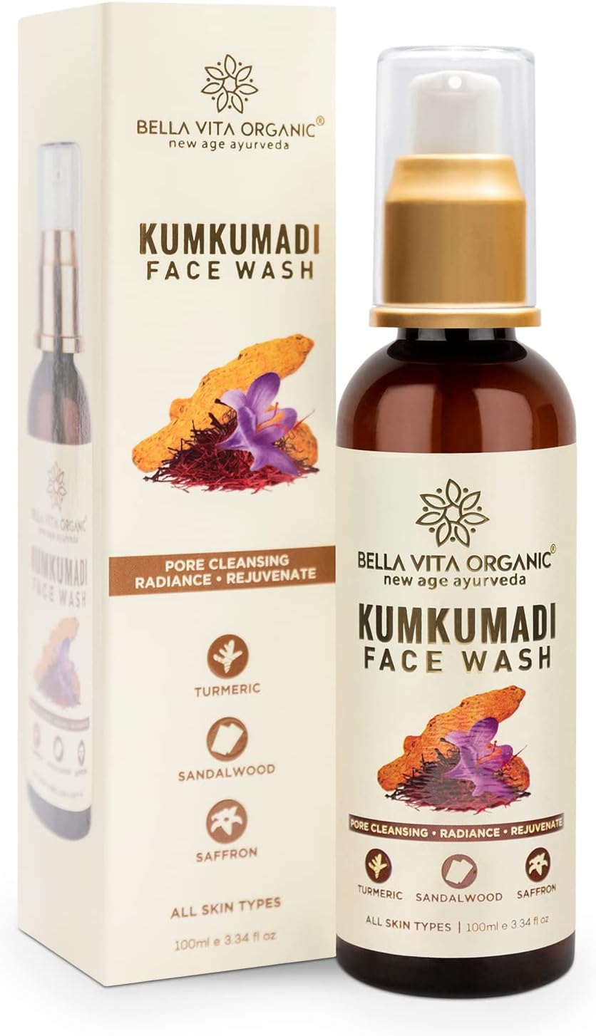 Kumkumadi Face Wash 100ml with Kumkumadi Oil, Turmeric, Sandalwood for Deep Cleansing & Radiant Skin, Reduces Dark Spots, Blemishes, Acne for Men & Women
