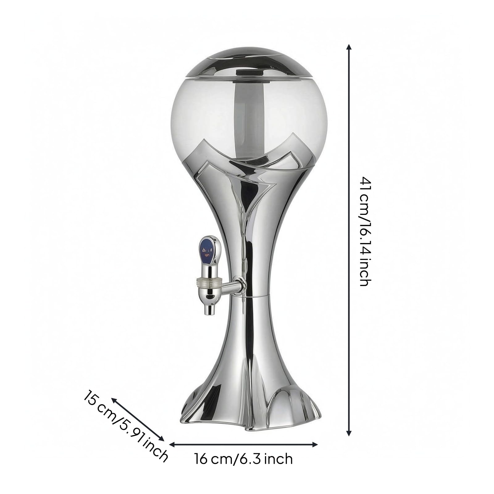 Torre Bevande Luminosa Plastica Distributore Birra su Piedistallo Base Stabile Attrezzatura da Bar, Argento, 1.5L