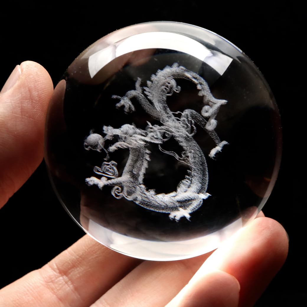 Amazon.co.jp: 龍 クリスタルボール 約60mm 龍神 干支 辰 置き物 人工 