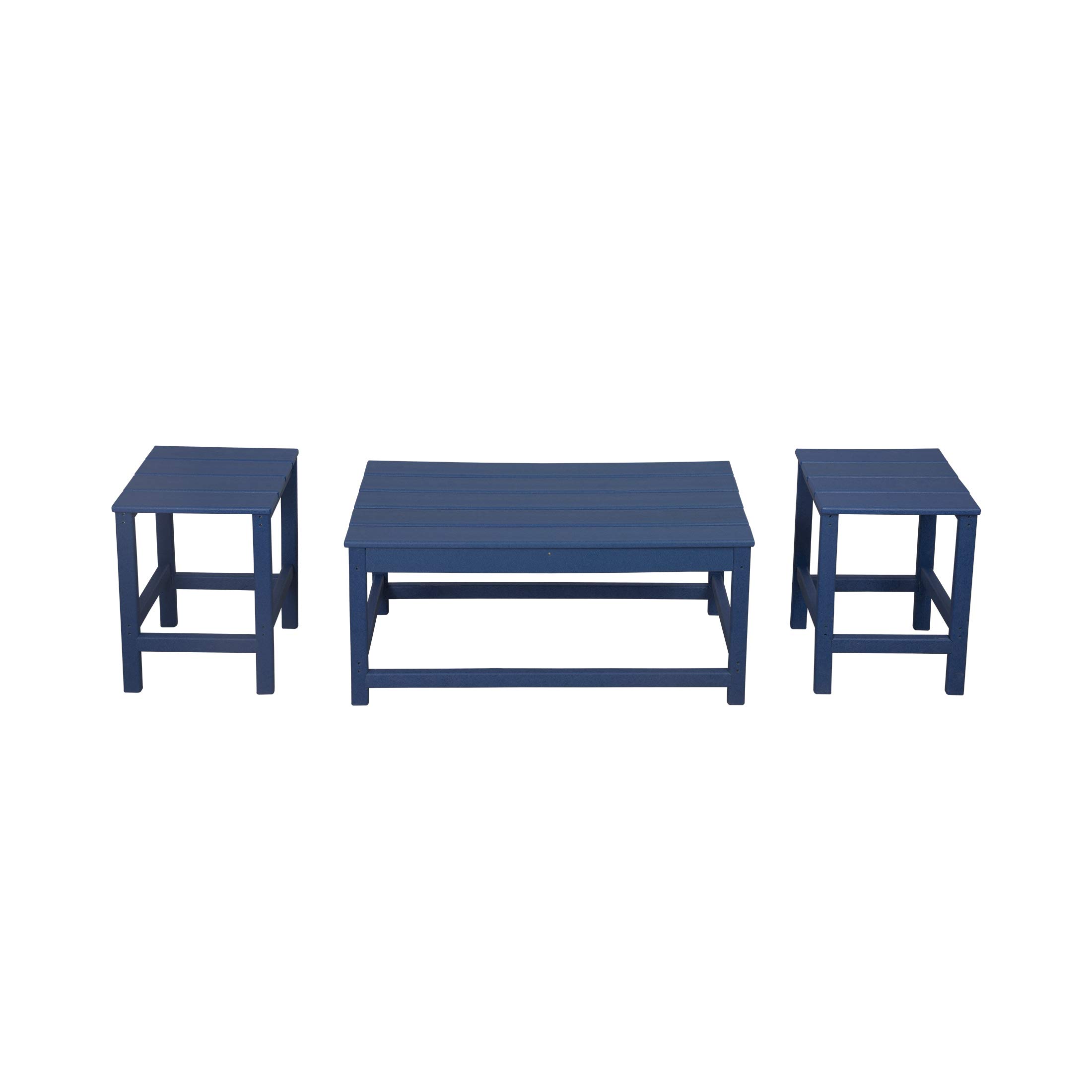 WestinTrends Malibu 3-Piece Set Outdoor Coffee and Side Table for Adirondack Chair, Navy Blue